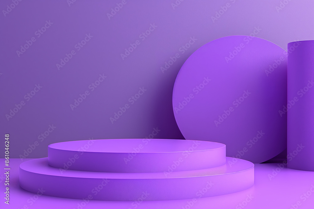 Purple minimalist cylinder podium displaying product Purple minimalist cylinder podium displaying product