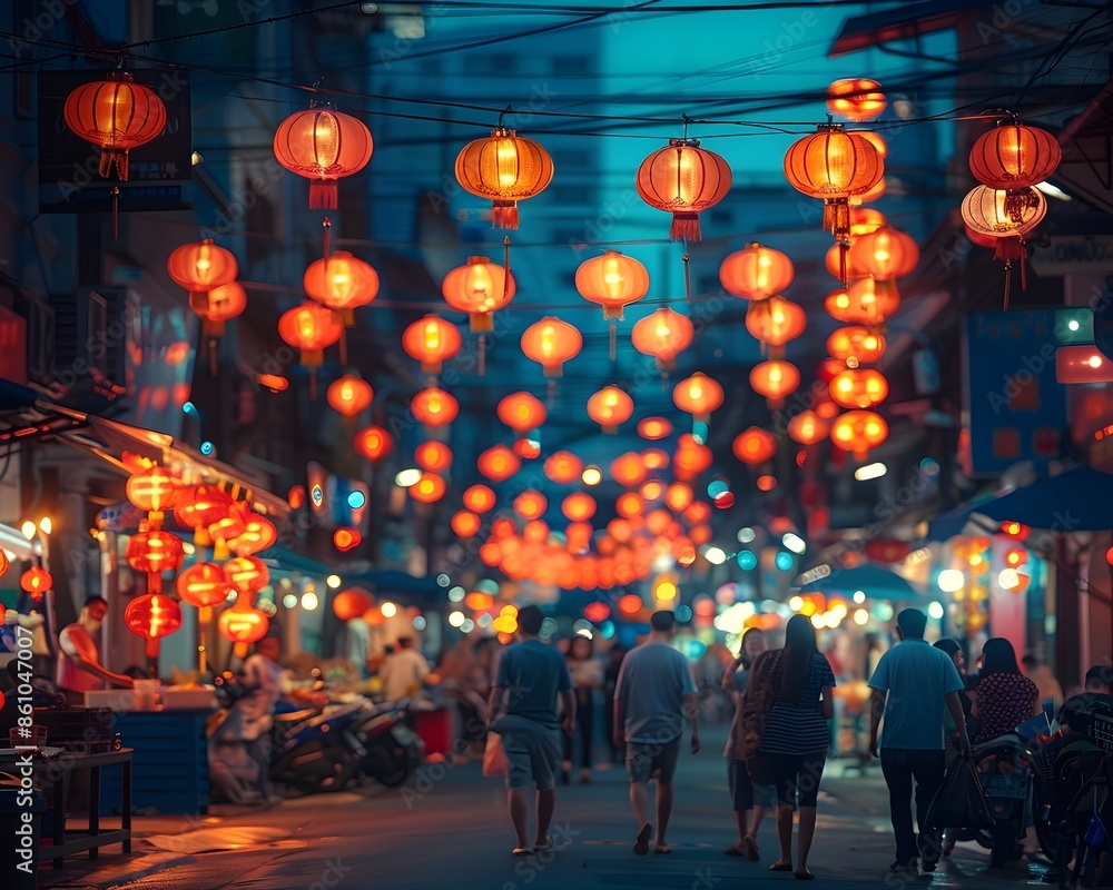Vibrant Chinatown Night Market in Bangkok Thailand with Colorful Lanterns and Bustling Atmosphere Vibrant Chinatown Night Market in Bangkok Thailand with Colorful Lanterns and Bustling Atmosphere