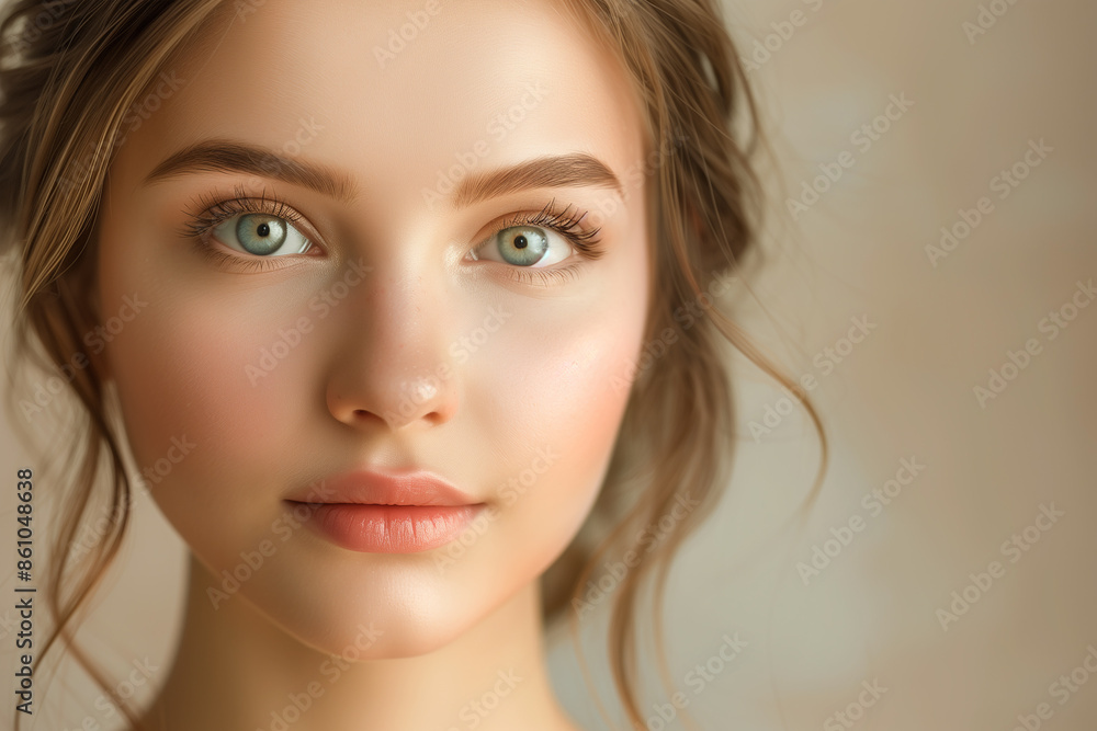 Studio portrait of a young woman with curly hair exuding confidence and relaxation against a neutral background. Studio portrait of a young woman with curly hair exuding confidence and relaxation against a neutral background.
