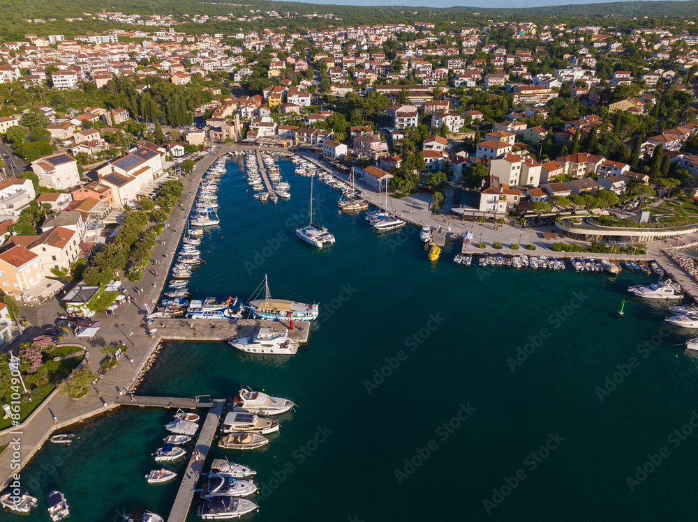Obraz premium Aerial view of Malinska town on Krk Island, Croatia