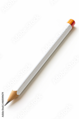 White wooden pencil lying on white background