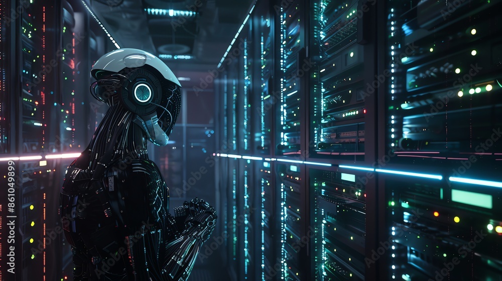 robot wallpaper as a data center guard, server, digital security guard, from data theft by hackers, data security by intellectual intelligence 16:9, HD robot wallpaper as a data center guard, server, digital security guard, from data theft by hackers, data security by intellectual intelligence 16:9, HD