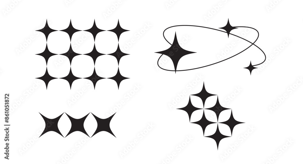 Obraz premium Minimalist Futuristic Streetwear. Geometric Shapes. Y2k style with stars. retro futuristic elements. Vector illustration