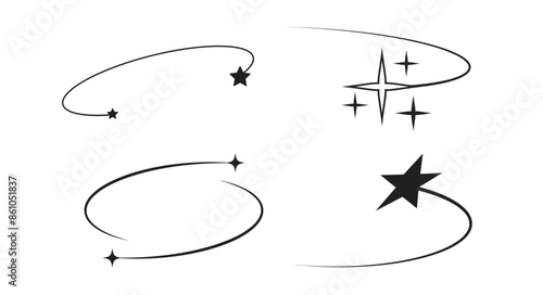 Minimalist Futuristic Streetwear. Aesthetic line with stars. Y2k style. Retro futuristic elements. Vector illustration