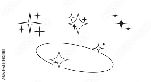 Minimalist Futuristic Streetwear. Aesthetic line with stars. Y2k style. Geometric retro futuristic elements. Vector illustration