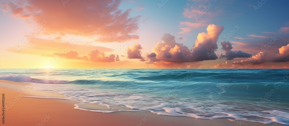 Enhance beach scene vacation concept with tropical beach background featuring a beach swing or hammock, white sand, and serene sea in an ideal summer landscape for a beach banner. Enhance beach scene vacation concept with tropical beach background featuring a beach swing or hammock, white sand, and serene sea in an ideal summer landscape for a beach banner.
