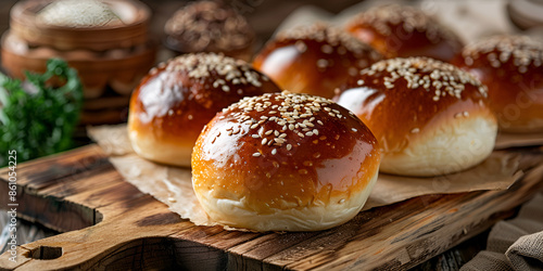 A stack of buns with sesame seeds on top
