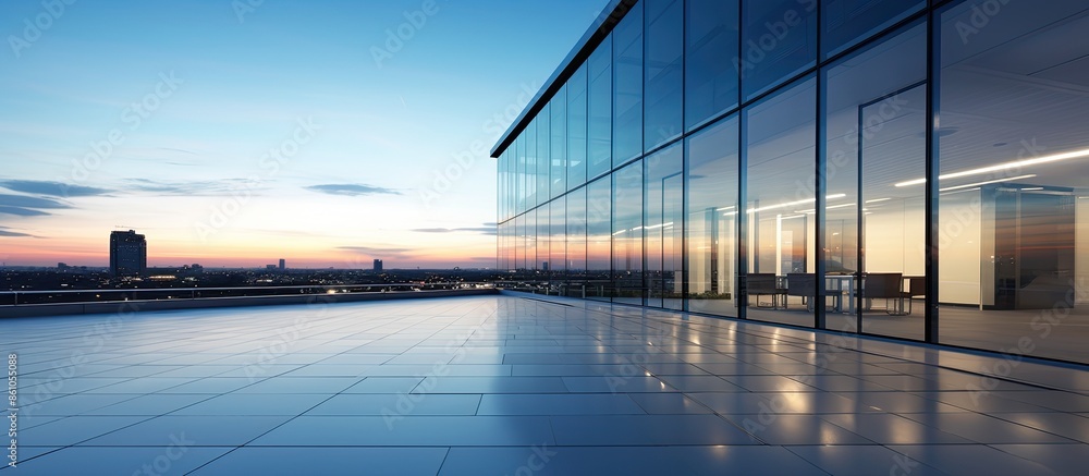 Evening view of a contemporary office building with clear sky, suitable as a copy space image. Evening view of a contemporary office building with clear sky, suitable as a copy space image.
