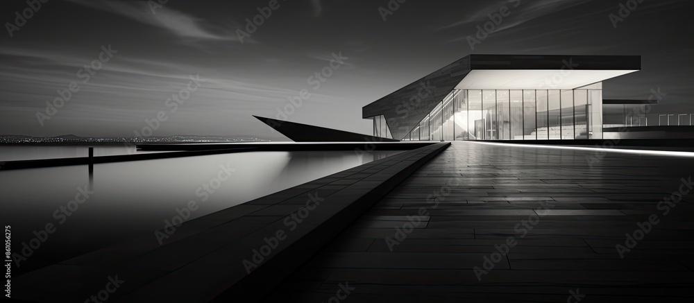 Stunning contemporary architecture displayed in a black and white photo with ample copy space image. Stunning contemporary architecture displayed in a black and white photo with ample copy space image.