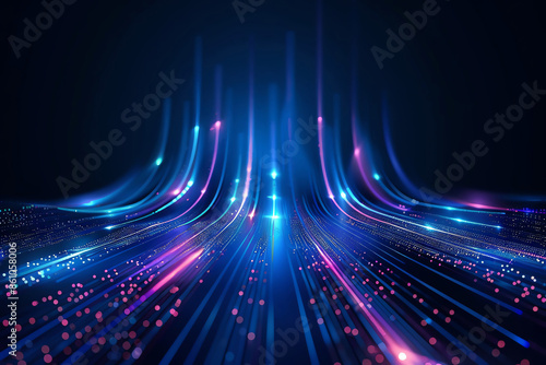 Abstract digital landscape with bright, colorful lines and particles, representing futuristic technology and data flow.
