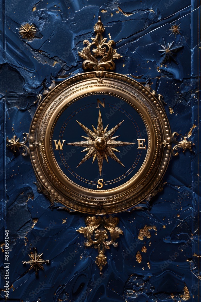 Obraz premium Luxurious gold compass on navy background