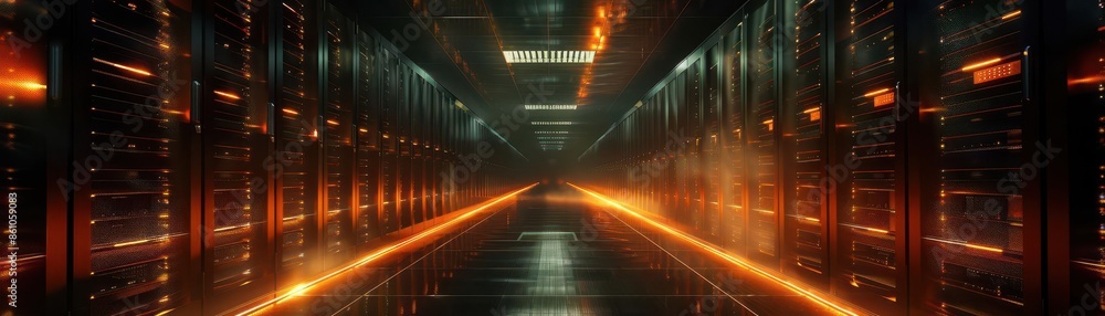 modern data technology center with rows of server racks in a dark room modern data technology center with rows of server racks in a dark room