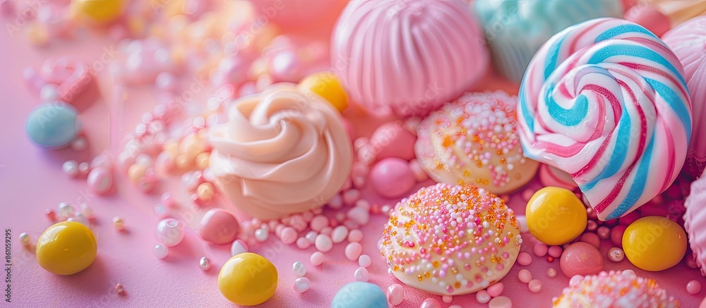 Detail of colorful sweets. Macro shot on pastel background. with copy space image. Place for adding text or design Detail of colorful sweets. Macro shot on pastel background. with copy space image. Place for adding text or design