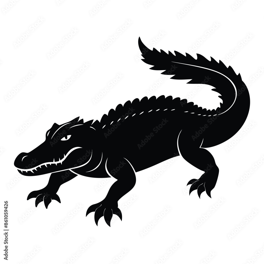 Fototapeta premium Alligator silhouette vector art white background. Silhouette alligator animal black color only full body. Vector Silhouette of Crocodile, alligator, Stealthy Crocodile Illustration for Nature.