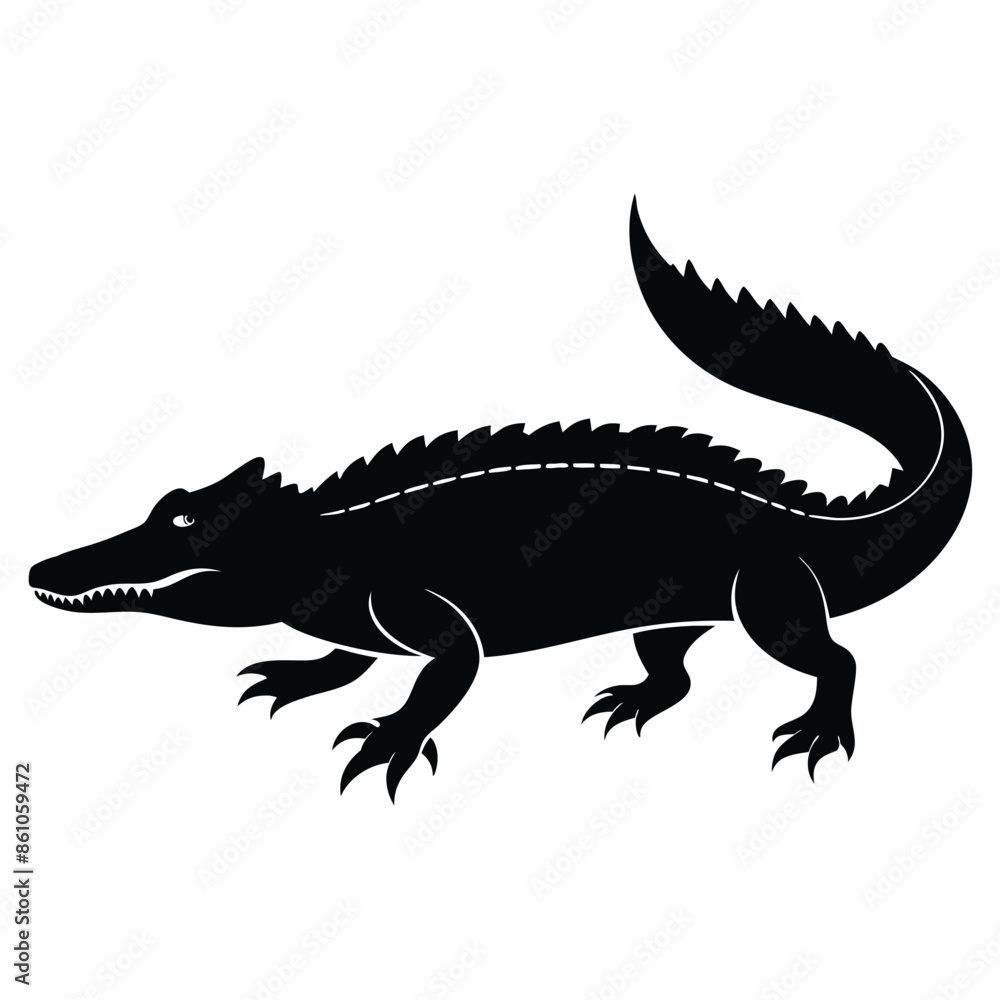 Fototapeta premium Alligator silhouette vector art white background. Silhouette alligator animal black color only full body. Vector Silhouette of Crocodile, alligator, Stealthy Crocodile Illustration for Nature.