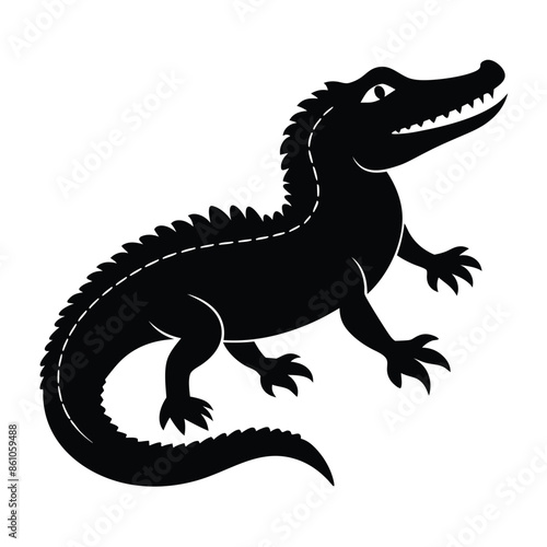 Alligator silhouette vector art white background. Silhouette alligator animal black color only full body. Vector Silhouette of Crocodile, alligator, Stealthy Crocodile Illustration for Nature.