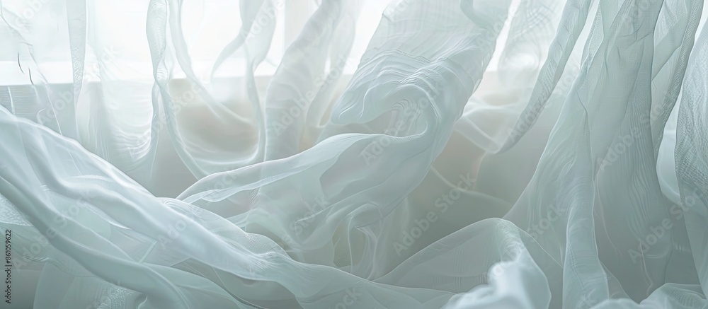 Transparent white tulle on the window. with copy space image. Place for adding text or design Transparent white tulle on the window. with copy space image. Place for adding text or design