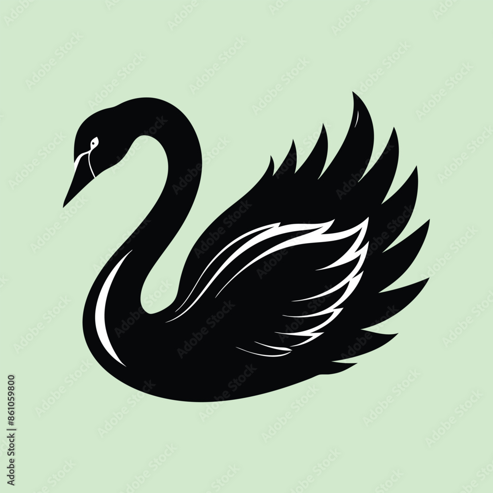 Fototapeta premium Swans Silhouette Isolated on White Background. Swan logo, icon, symbol of family, relationship.