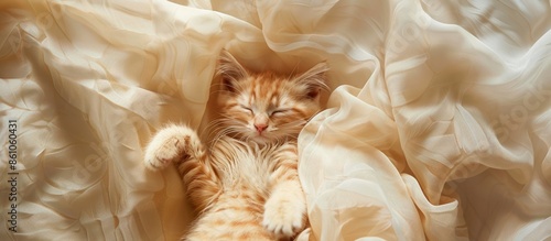 Sleeping cat on the fabric ...