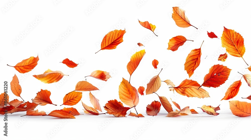 Autumn orange leaves falling Isolated on white background Autumn orange leaves falling Isolated on white background