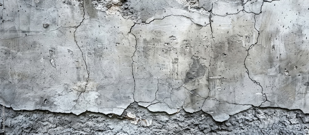 Fototapeta premium Gray rough old concrete wall texture. Textured cement plaster surface with small cracks. Wide grunge background texture. with copy space image. Place for adding text or design