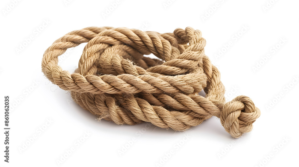 Coiled rope knot isolated over a white background : Generative AI Coiled rope knot isolated over a white background : Generative AI