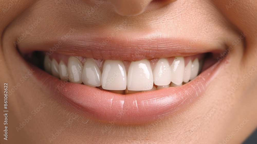 Obraz premium A woman with a white smile showing her teeth