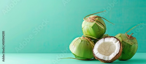 Green fresh coconut fruit w...