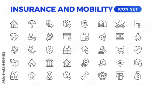 Insurance elements - minimal thin line web icon set. Outline icons collection. Simple vector illustration.insurance web icons. filled icons such as problem electric,excessive weight for the vehicle.