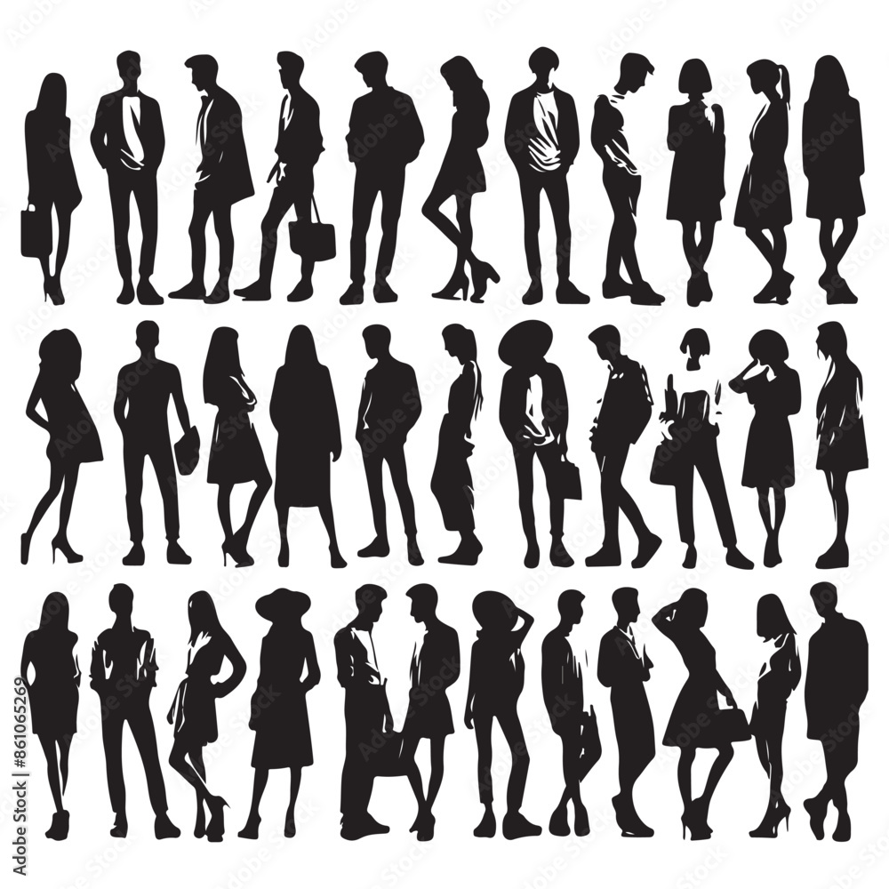 Silhouette set of multiple people together Silhouette set of multiple people together