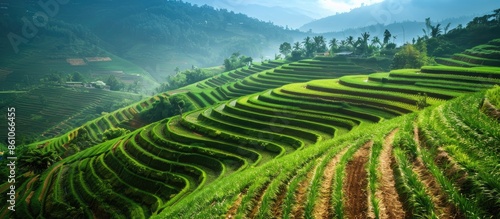 Agricultural land, terracing land, cultivating land, agriculture. with copy space image. Place for adding text or design