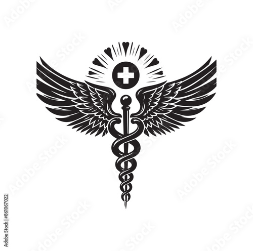 CADUCEUS SYMBOL silhouette vector illustration 