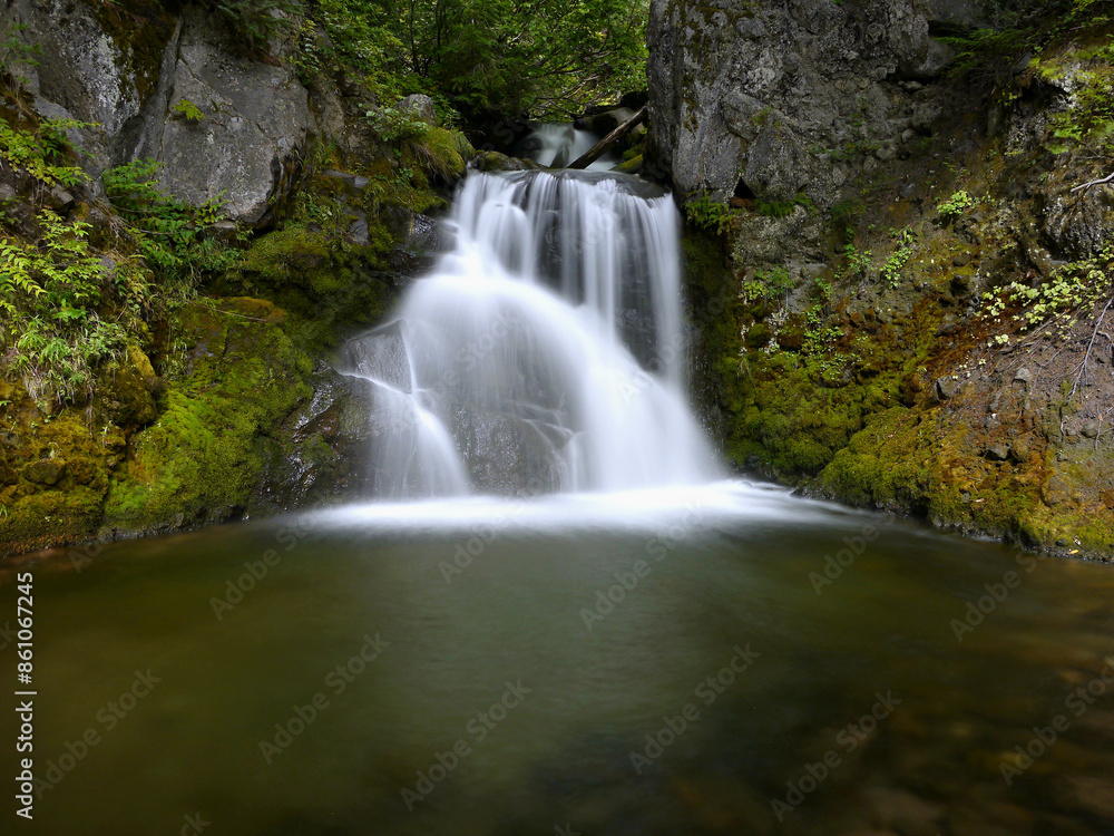 Waterfall in the forest in New Zealand, mysterious scene long exposure time Waterfall in the forest in New Zealand, mysterious scene long exposure time