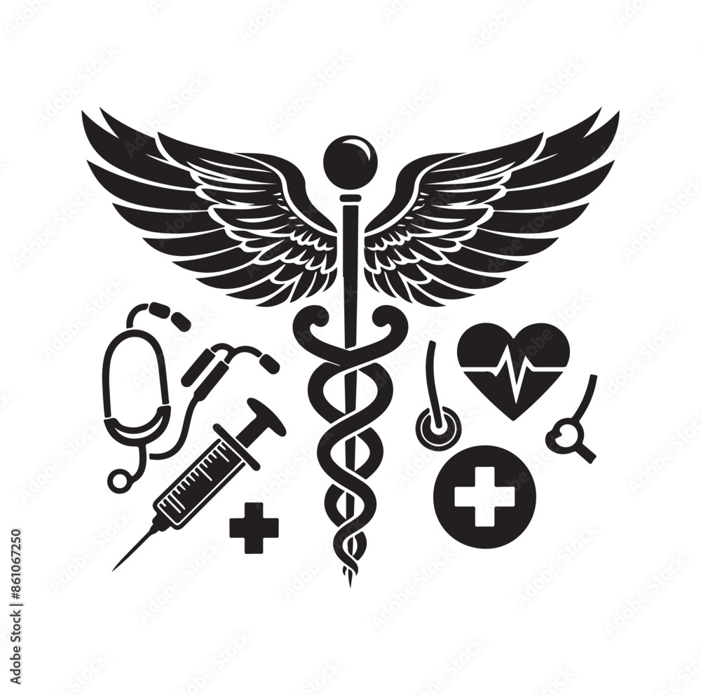 CADUCEUS SYMBOL silhouette vector illustration CADUCEUS SYMBOL silhouette vector illustration