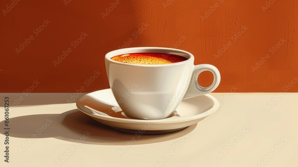 Minimalist vector art of an espresso shot with a coffee cup and saucer. Minimalist vector art of an espresso shot with a coffee cup and saucer.