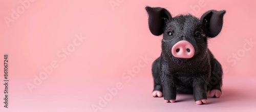 Closeup cute black pig doll...