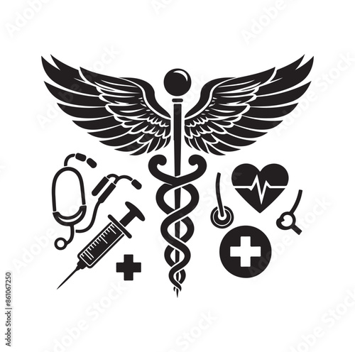 CADUCEUS SYMBOL silhouette vector illustration 