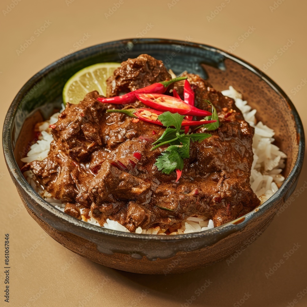Spicy Beef Curry with Rice and Chili Peppers Spicy Beef Curry with Rice and Chili Peppers