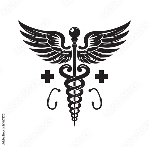 CADUCEUS SYMBOL silhouette vector illustration 