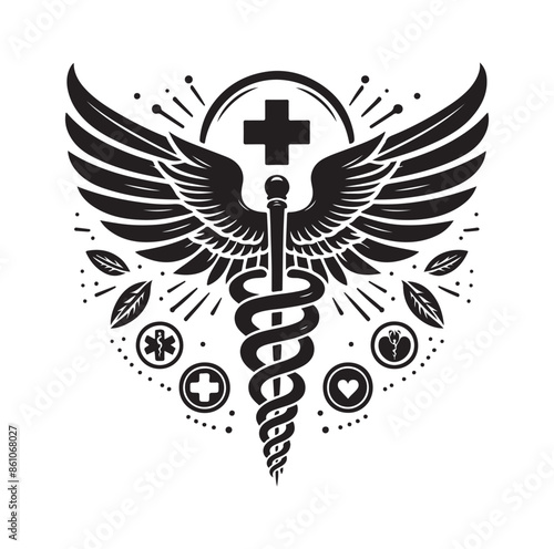 CADUCEUS SYMBOL silhouette vector illustration 