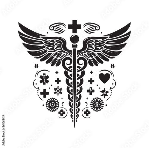 CADUCEUS SYMBOL silhouette vector illustration 