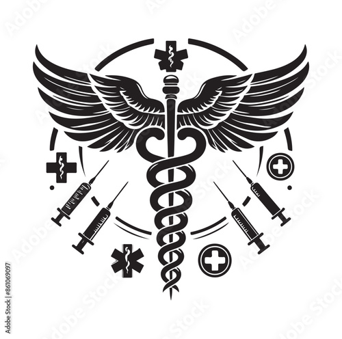 CADUCEUS SYMBOL silhouette vector illustration 