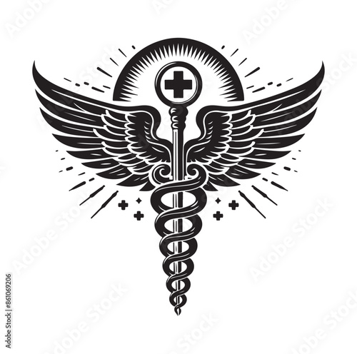 CADUCEUS SYMBOL silhouette vector illustration 