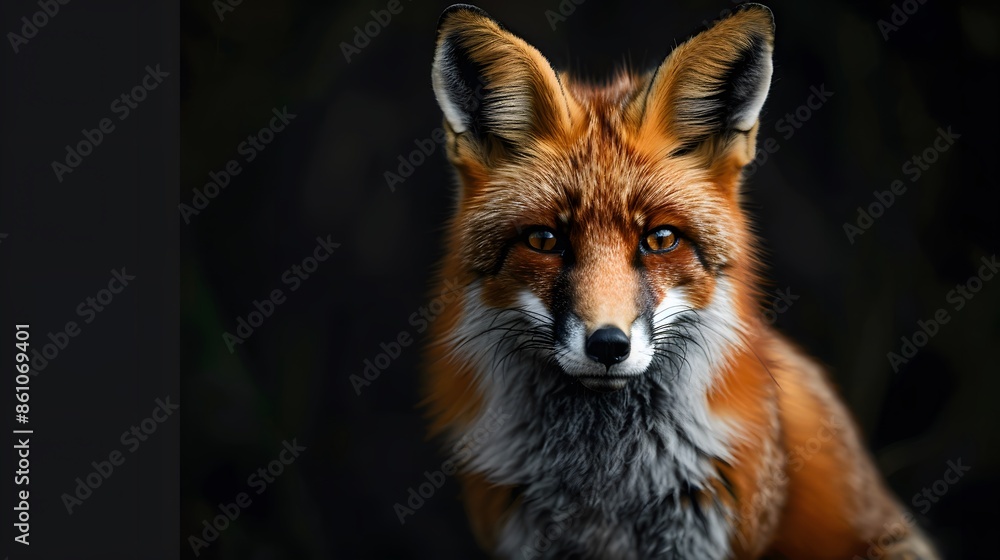 Red fox on dark background. Red fox on dark background.