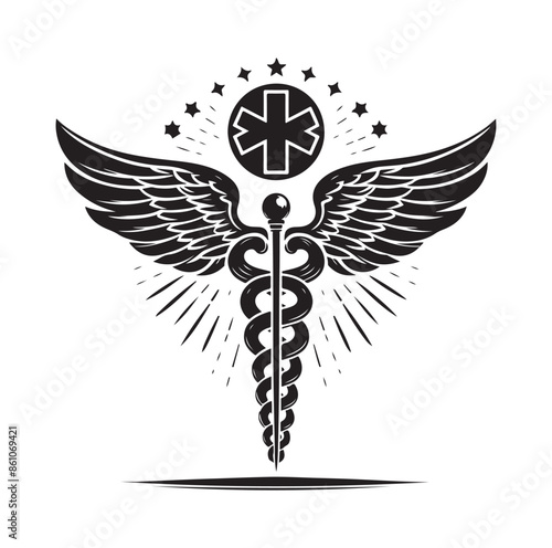 CADUCEUS SYMBOL silhouette vector illustration 