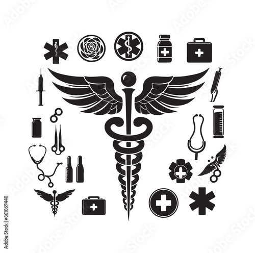 CADUCEUS SYMBOL silhouette vector illustration 