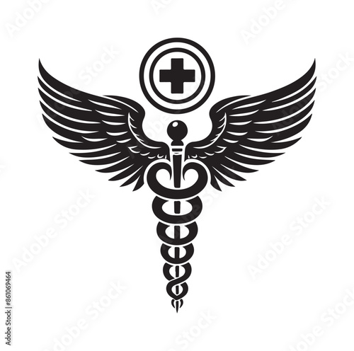 CADUCEUS SYMBOL silhouette vector illustration 