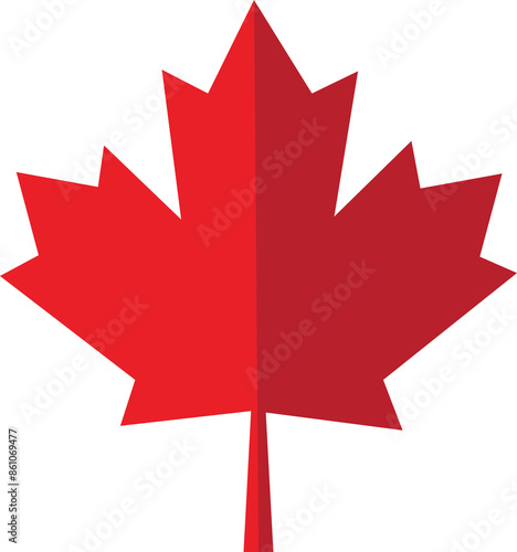 double red colored maple leaf isolated on transparent background.