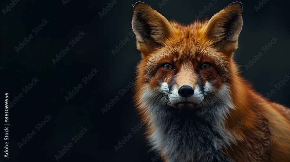 Fototapeta premium Red fox on dark background. 