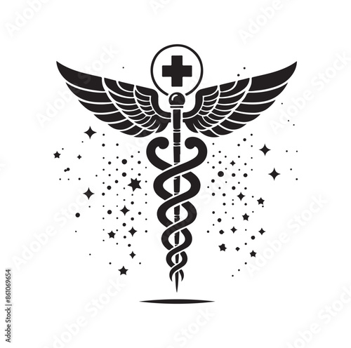 CADUCEUS SYMBOL silhouette vector illustration 